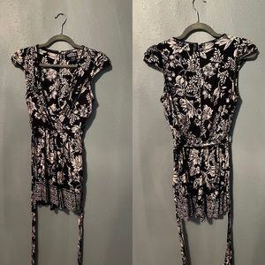ANGIE Black and Cream Floral Romper
